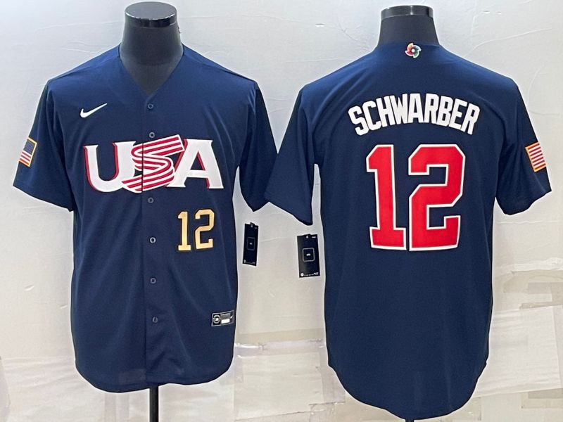 Men 2023 World Cub USA #12 Schwarber Blue Nike MLB Jersey4